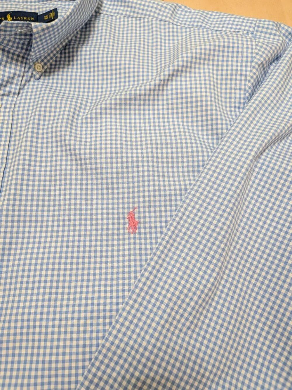 Polo Ralph Lauren Men's 3XLT Blue White Gingham Button-Down Shirt, 100% Cotton